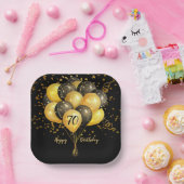 70誕生日金ゴールドとブラックバルーングリッター昼寝 ペーパープレート (パーティー)