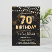 70誕生日金ゴールドバルーン誕生日招待状 招待状 (スタンド正面)