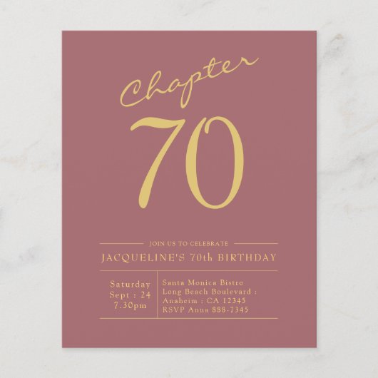 70誕生日金ゴールドピンクバジェット招待状 チラシ (正面)