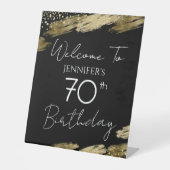70誕生日金ゴールドブラックウェルカムペデスタルサイン 台座サイン (正面)