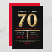 70誕生日金ゴールドブラックパーティの招待状 招待状 (正面/裏面)