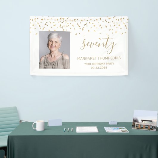 70誕生日金ゴールド紙吹雪三角形フォトホワイト 横断幕 (トレードショー)