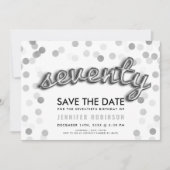 70誕生日銀風船グリッター日付を保存 招待状 (正面)
