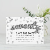 70誕生日銀風船グリッター日付を保存 招待状 (スタンド正面)
