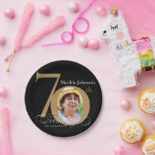 70誕生日黒エレガント金ゴールド書道写真 ペーパープレート (パーティー)