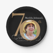 70誕生日黒エレガント金ゴールド書道写真 ペーパープレート (正面)