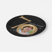 70誕生日黒エレガント金ゴールド書道写真 ペーパープレート (アングル)