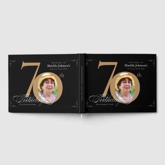 70誕生日黒エレガント金ゴールド書道 ゲストブック (全面)