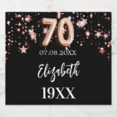 70誕生日黒バラ金ゴールド星 スパークリングワインラベル (シングルラベル)