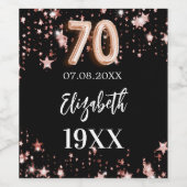 70誕生日黒バラ金ゴールド星 ワインラベル (シングルラベル)