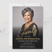 70誕生日黒モダン金ゴールド写ミニマル真 招待状 (正面)