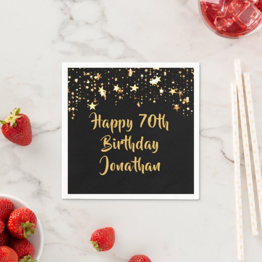 70誕生日黒モダン金ゴールド星名 スタンダードカクテルナプキン (インサイチュ)