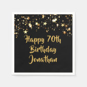 70誕生日黒モダン金ゴールド星名 スタンダードカクテルナプキン (正面)