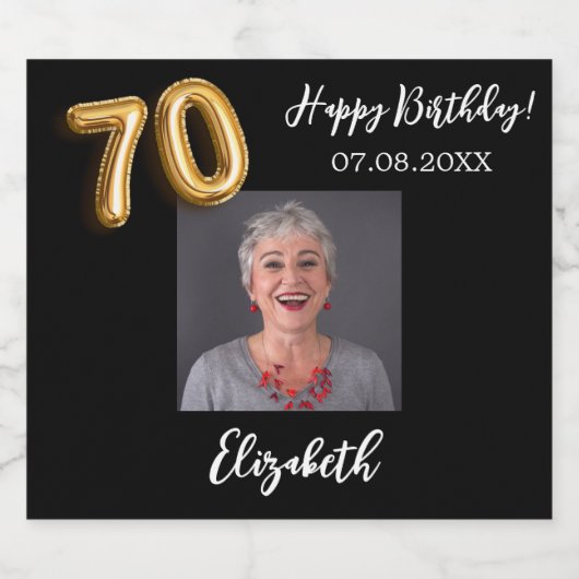 70誕生日黒金ゴールド写真 スパークリングワインラベル (シングルラベル)