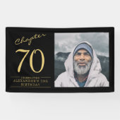 70誕生日黒金ゴールド写真 横断幕 (横)