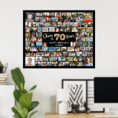 70誕生日100枚の写真ブラック金ゴールド応援 ポスター (ホームオフィス)