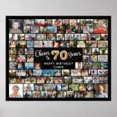 70誕生日100枚の写真ブラック金ゴールド応援 ポスター (正面)