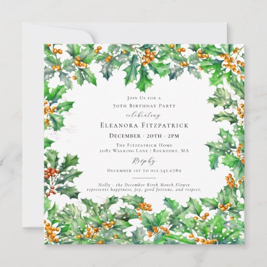 70誕生日12月誕生フラワーホリースクエア 招待状 (正面)
