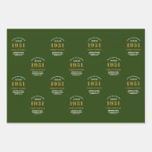 70誕生日1951グリーン金ゴールドパーソナライズされた ラッピングペーパーシート (正面3)