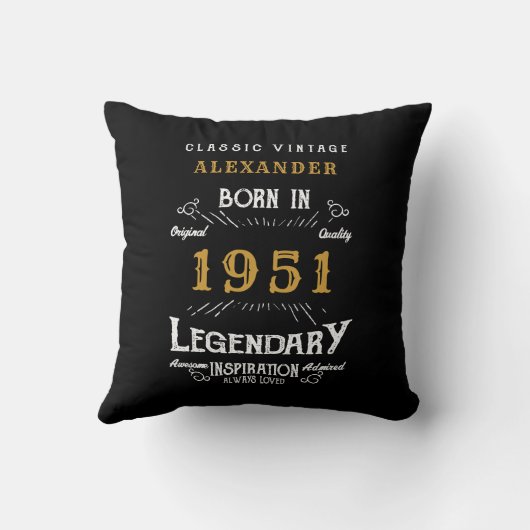 70誕生日1951生まれレトロ黒パーソナライズされた クッション (裏面)