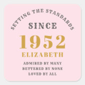 70誕生日1952エレガント金ゴールドピンク スクエアシール (正面)
