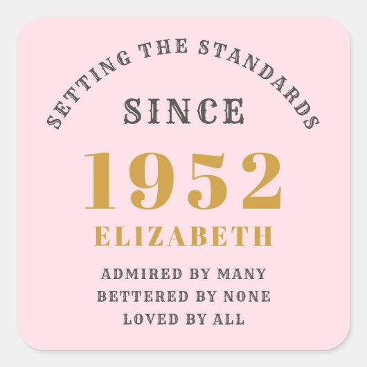 70誕生日1952エレガント金ゴールドピンク スクエアシール (正面)