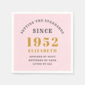 70誕生日1952エレガント金ゴールドピンク スタンダードカクテルナプキン (正面)