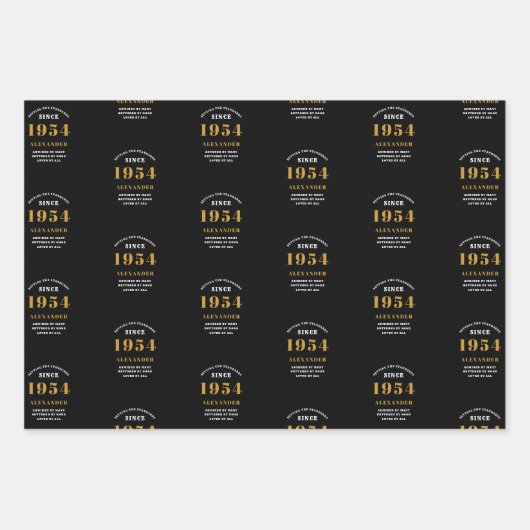 70誕生日1954ブラック金ゴールドシックエレガント ラッピングペーパーシート (正面2)