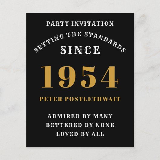 70誕生日1954ブラック金ゴールドパーソナライズされたのために チラシ (正面)