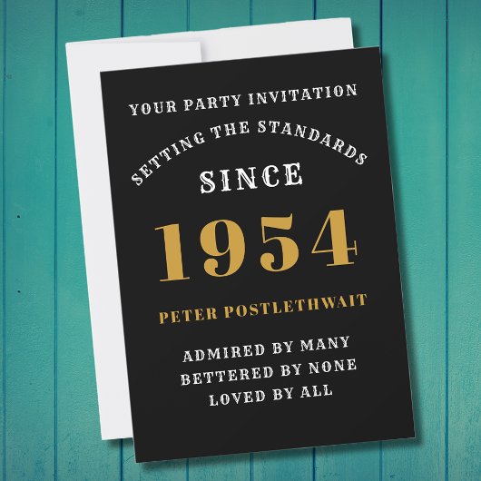 70誕生日1954ブラック金ゴールドパーソナライズされたのために 招待状