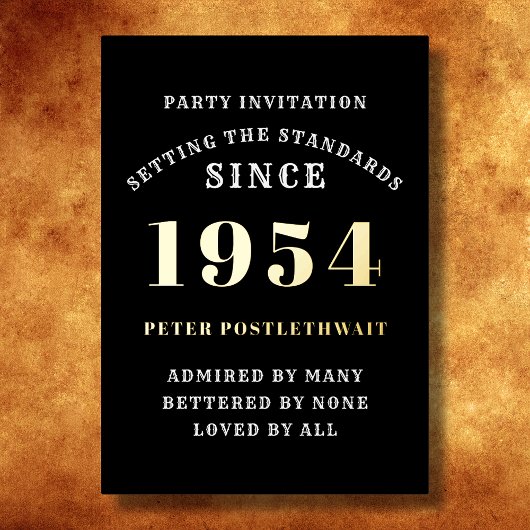 70誕生日1954ブラック金ゴールドパーソナライズされたのために 箔招待状