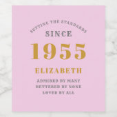 70誕生日1955生まれ名を追加Pink Gray ワインラベル (シングルラベル)