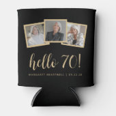 70誕生日3フォトブラック金ゴールドスクリプト応援 缶クーラー (正面)