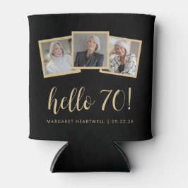 70誕生日3フォトブラック金ゴールドスクリプト応援 缶クーラー