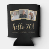 70誕生日3フォトブラック金ゴールドスクリプト応援 缶クーラー (裏面)