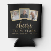 70誕生日3フォトブラック金ゴールドスクリプト応援 缶クーラー (正面)