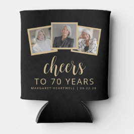 70誕生日3フォトブラック金ゴールドスクリプト応援 缶クーラー