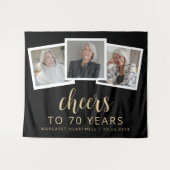 70誕生日3枚フォト金ゴールドスクリプト応援ブラック タペストリー (正面(横))