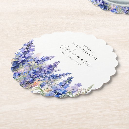 70誕生日7月誕生フラワーラークスパーカスタム ペーパーコースター (アングル)