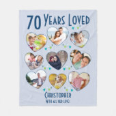 70誕生日70年の愛するハート写真コラージュ フリースブランケット (正面)