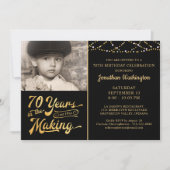 70誕生日70年の歴史を持つブラック金ゴールド 招待状 (正面)