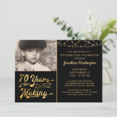 70誕生日70年の歴史を持つブラック金ゴールド 招待状 (スタンド正面)