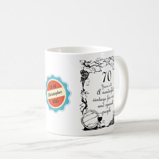 70誕生日70年前のヴィンテージワイン コーヒーマグカップ (正面右)