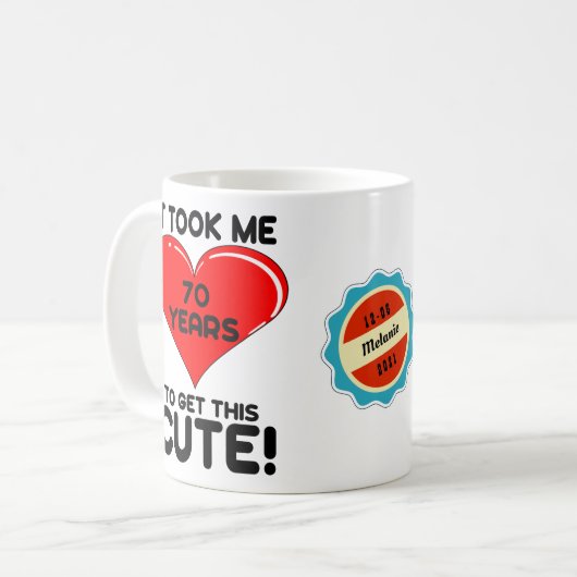 70誕生日70歳のかわいいパーソナライズされたハート コーヒーマグカップ (正面左)