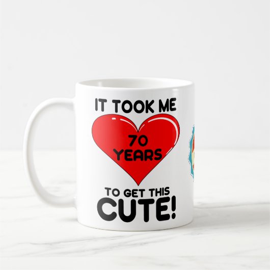 70誕生日70歳のかわいいパーソナライズされたハート コーヒーマグカップ (左)