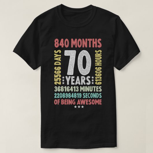 70誕生日70歳ヴィンテージレトロ70歳 Tシャツ (デザイン正面)