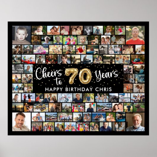 70誕生日92枚の写真ブラック金ゴールド応援から数年 ポスター (正面)