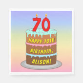 70誕生日:おもしろいケーキとキャンドル+名前をカスタムする スタンダードランチョンナプキン (正面)