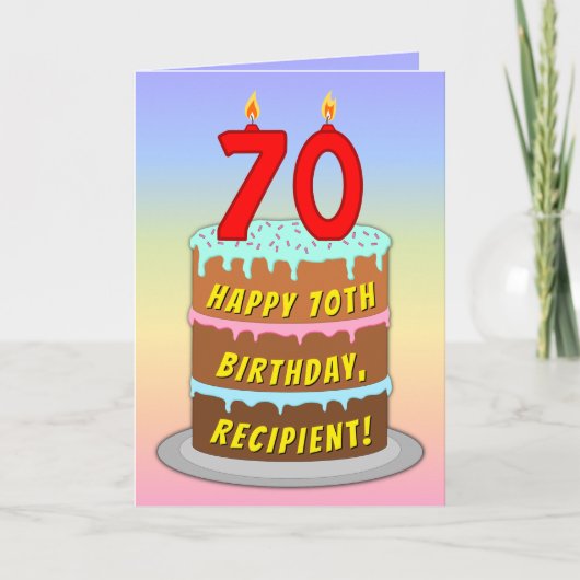 70誕生日—おもしろいケーキ&キャンドル、名前をカスタムする付き カード (正面)