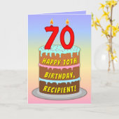 70誕生日—おもしろいケーキ&キャンドル、名前をカスタムする付き カード (黄色い花)